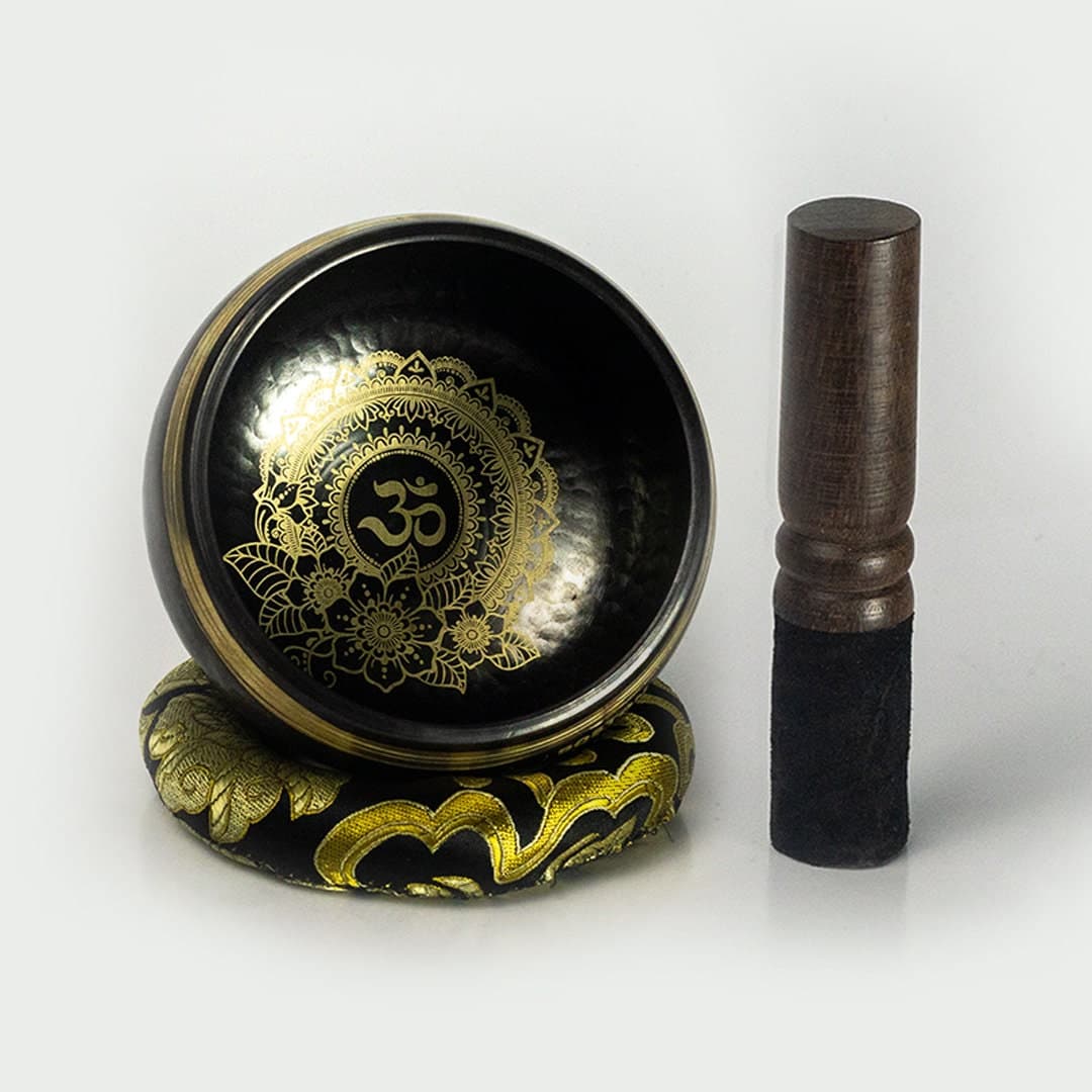 4" Hand-Hammered Tibetan Singing Bowl: Lotus AUM Design view 1