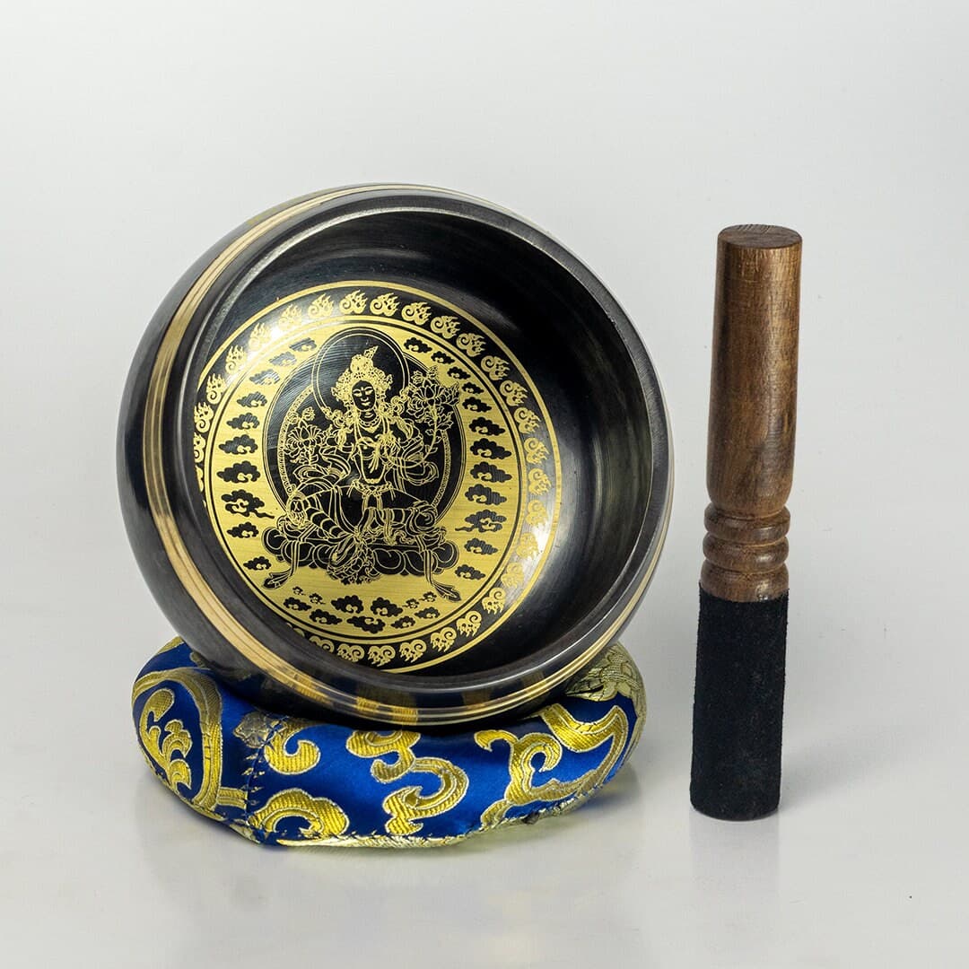 Hand-Etched Green Tara Singing Bowl: 5" Sound Healing Meditation