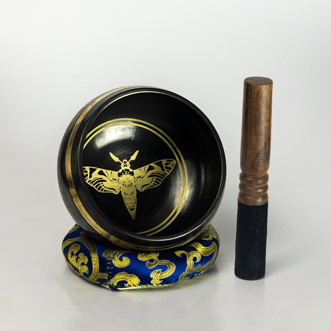 Hand-Etched Tibetan Singing Bowl – Death Moth Design, 5”