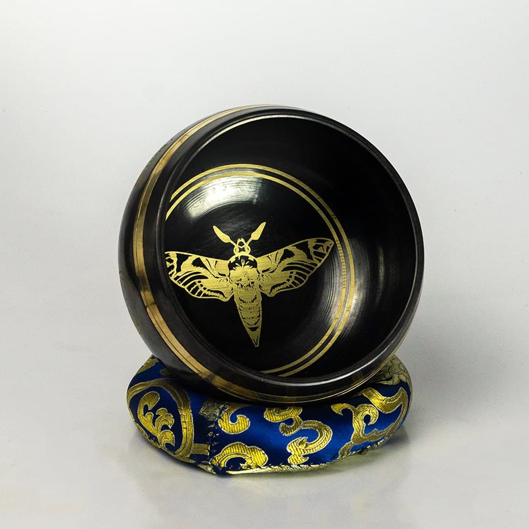 Hand-Etched Tibetan Singing Bowl – Death Moth Design, 5” alternate