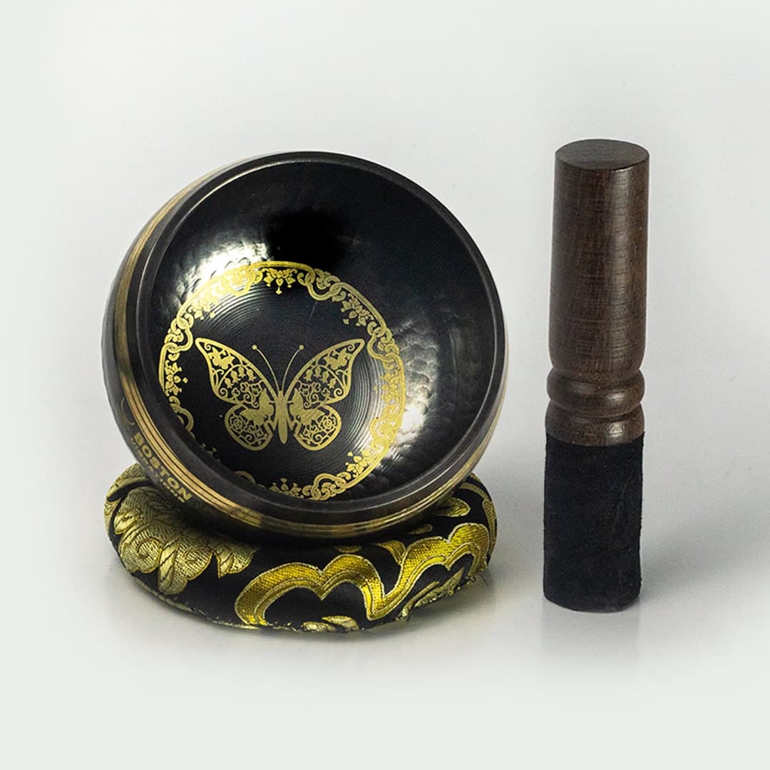 Hand-Hammered 4 inch Tibetan Singing Bowl of Butterfly Design for Sound Meditation
