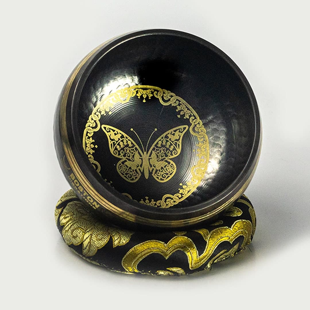 Hand-Hammered 4 inch Tibetan Singing Bowl of Butterfly Design for Sound Meditation alternate
