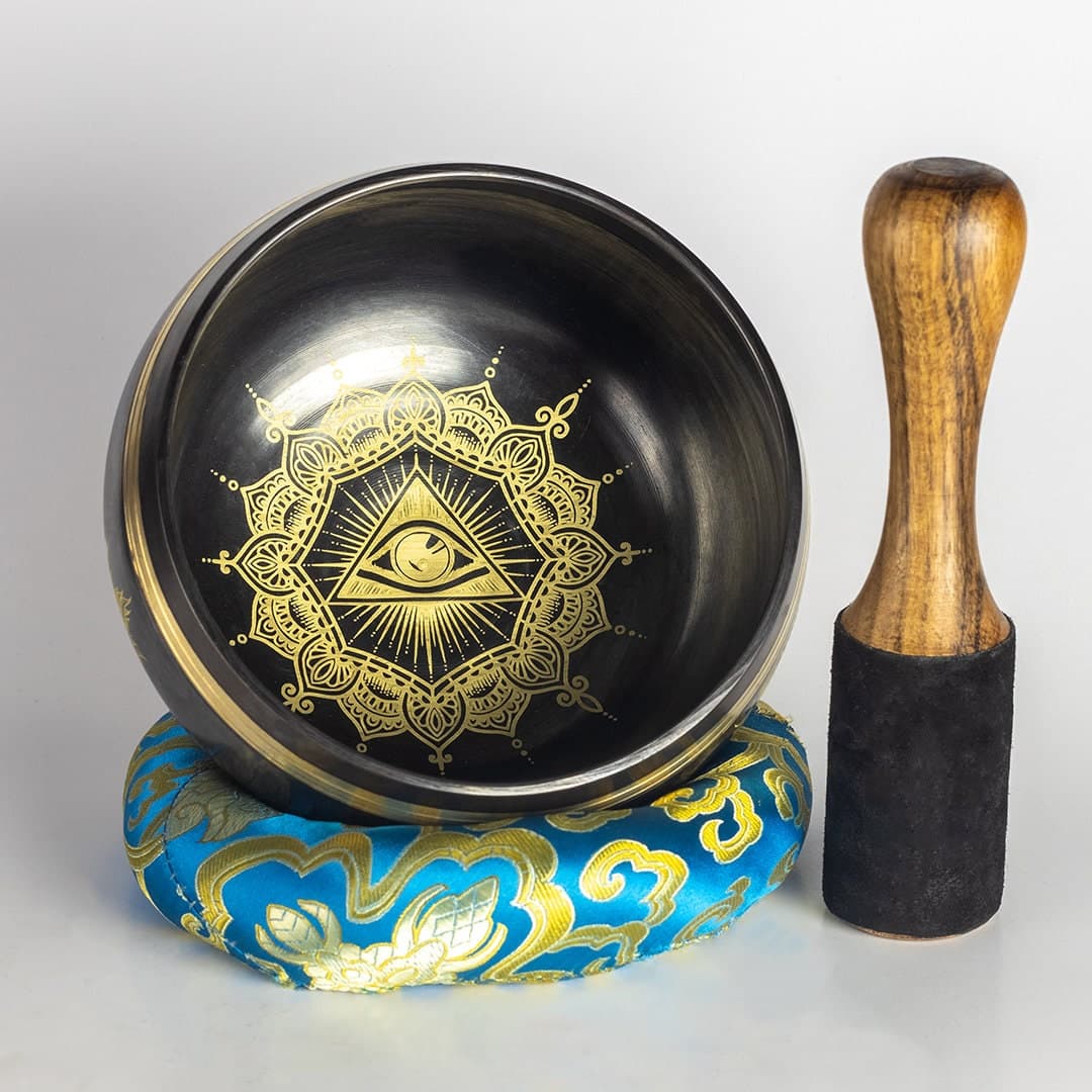 Hand-Itched Tibetan Singing Bowl: Evil Eye Protection, Sound Healing view 1