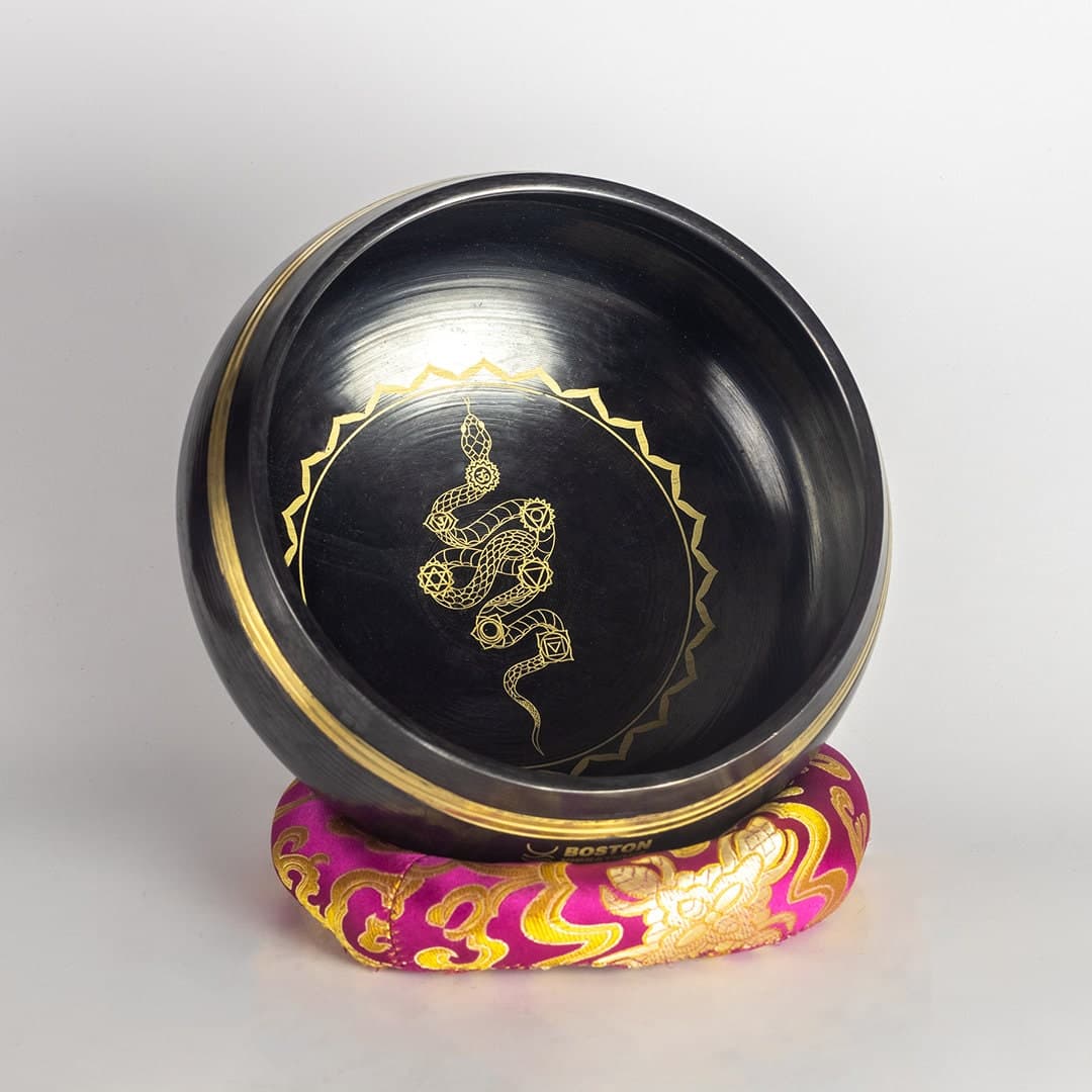 Hand Etched 7 inch Tibetan Singing Bowl of Kundalini Snake for Root Chakra alternate