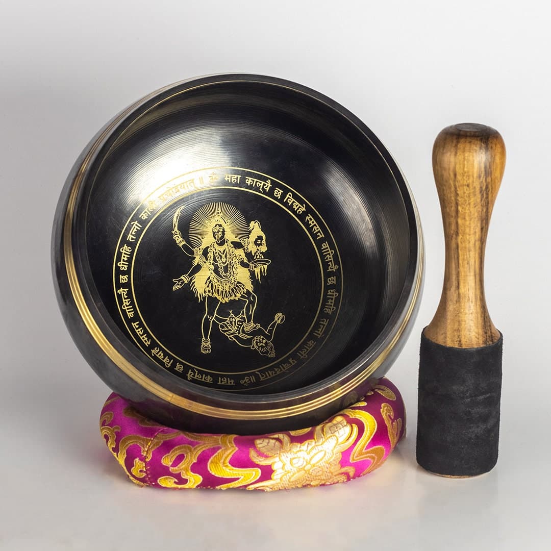 Hand-Etched Tibetan Singing Bowl – Mother Kali, Sound Healing, Meditation Tool view 1
