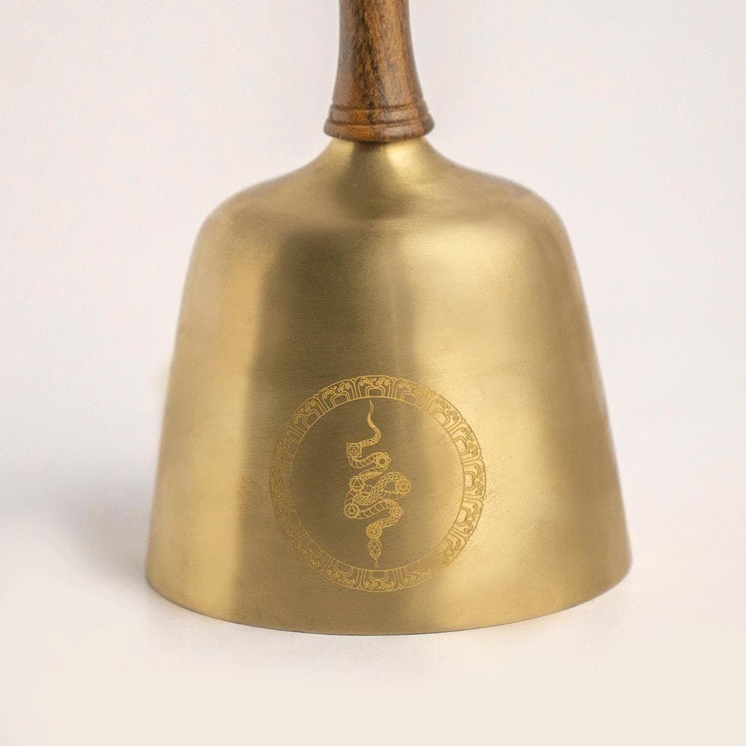 Handmade Tibetan Singing Bowl with Handle: Bronze Kundalini Snake Design view 1