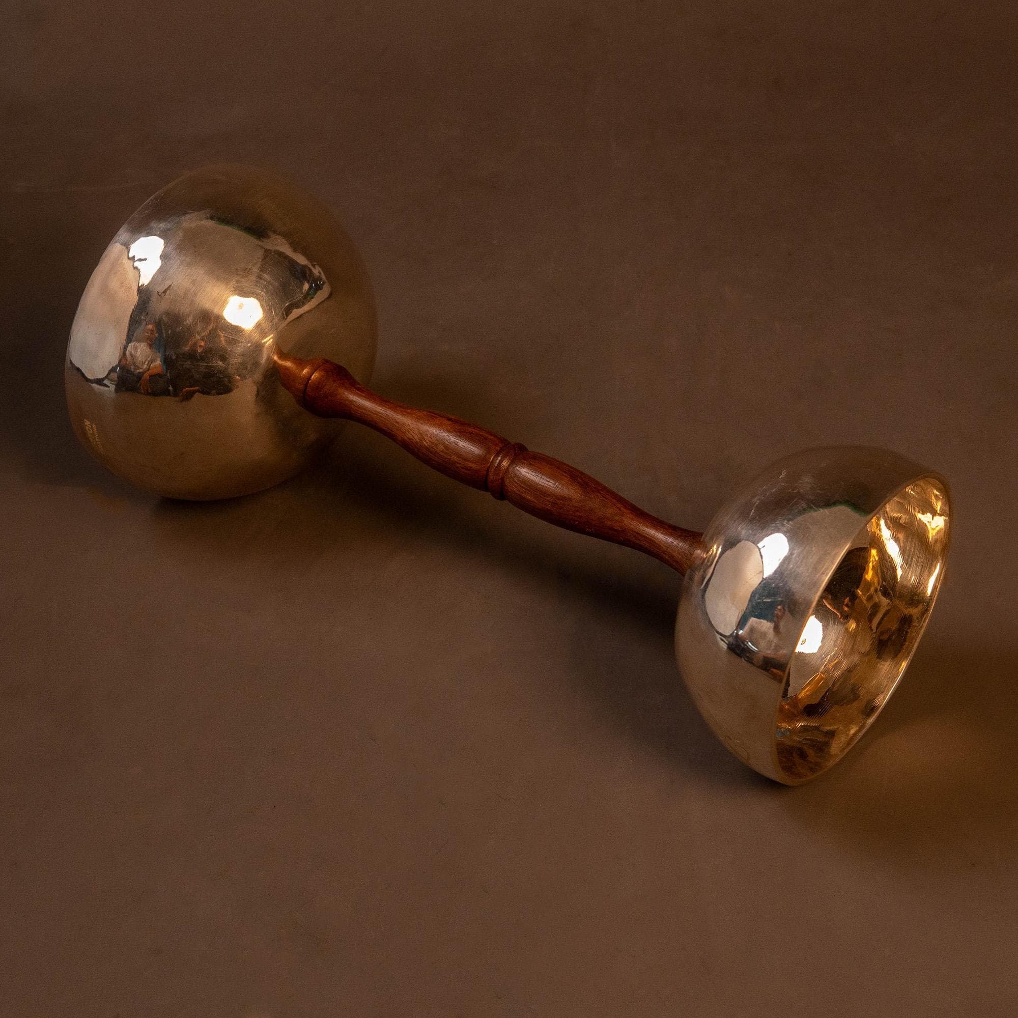 Dual Handle Double Silver Plated Full Moon Singing Bowl for Reiki and Sound Healing view 1