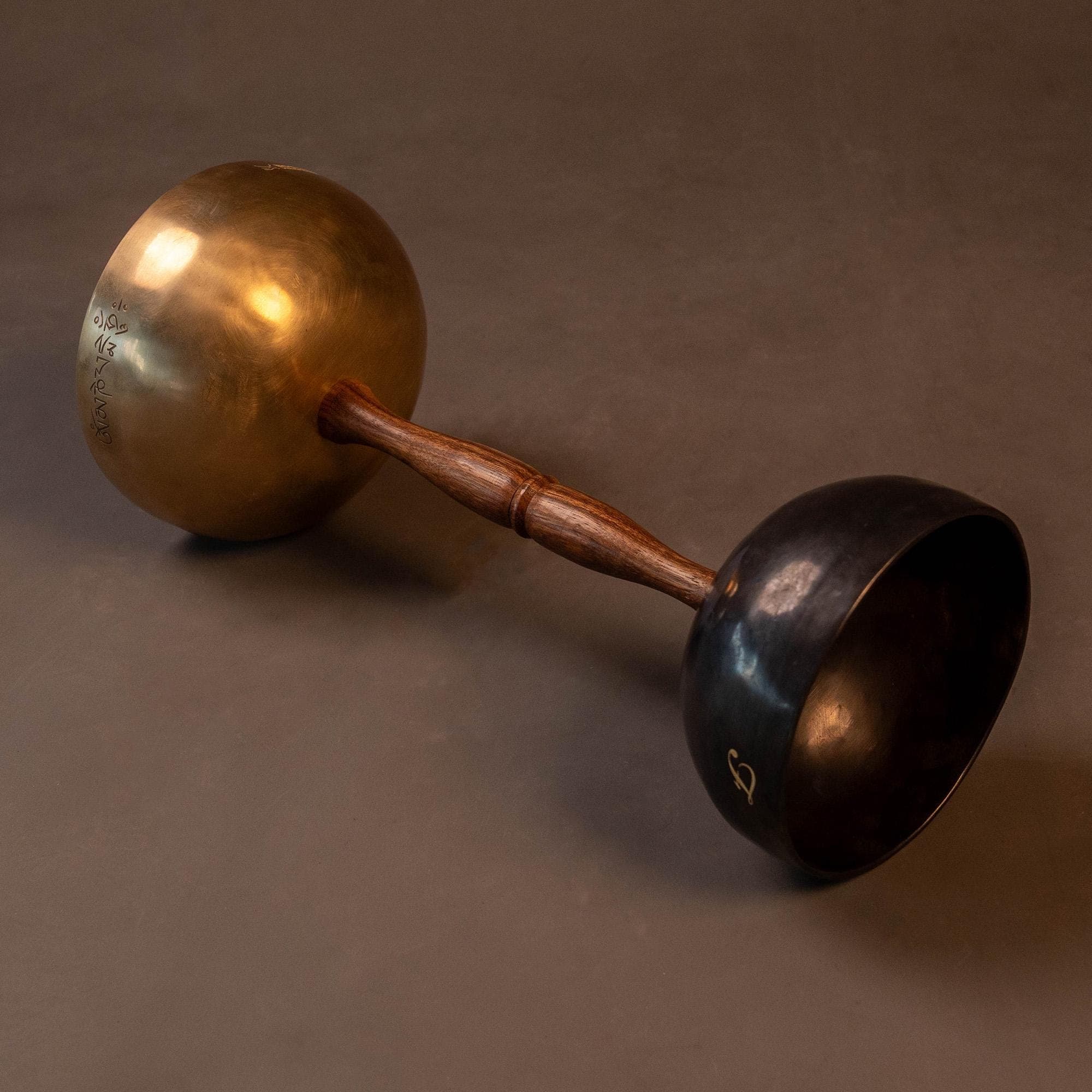 Dual Handle Sun Golden Bronze and Black Matte New Moon Singing Bowl for Healing view 1